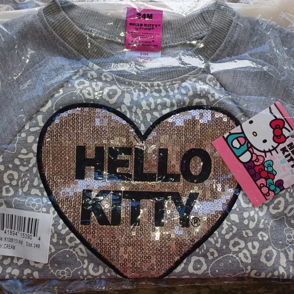 Hello Kitty Baby Girl Sequin Heart Tutu Dress Size 24 Mo Fleece Long Sleeve NWT